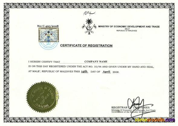 Maldives Certificate of Registration